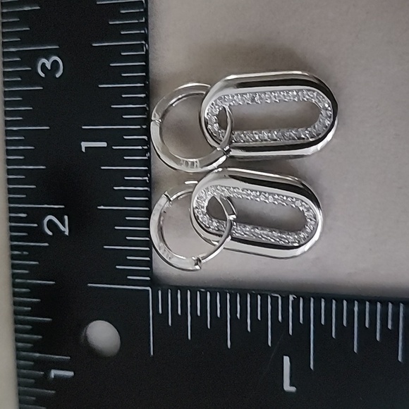 Silver White Gold Filled Link Huggie Hoop Earrings - Picture 4 of 7